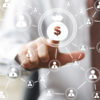 Businessman pushing button web with dollar sign virtual. Integrated Processing
